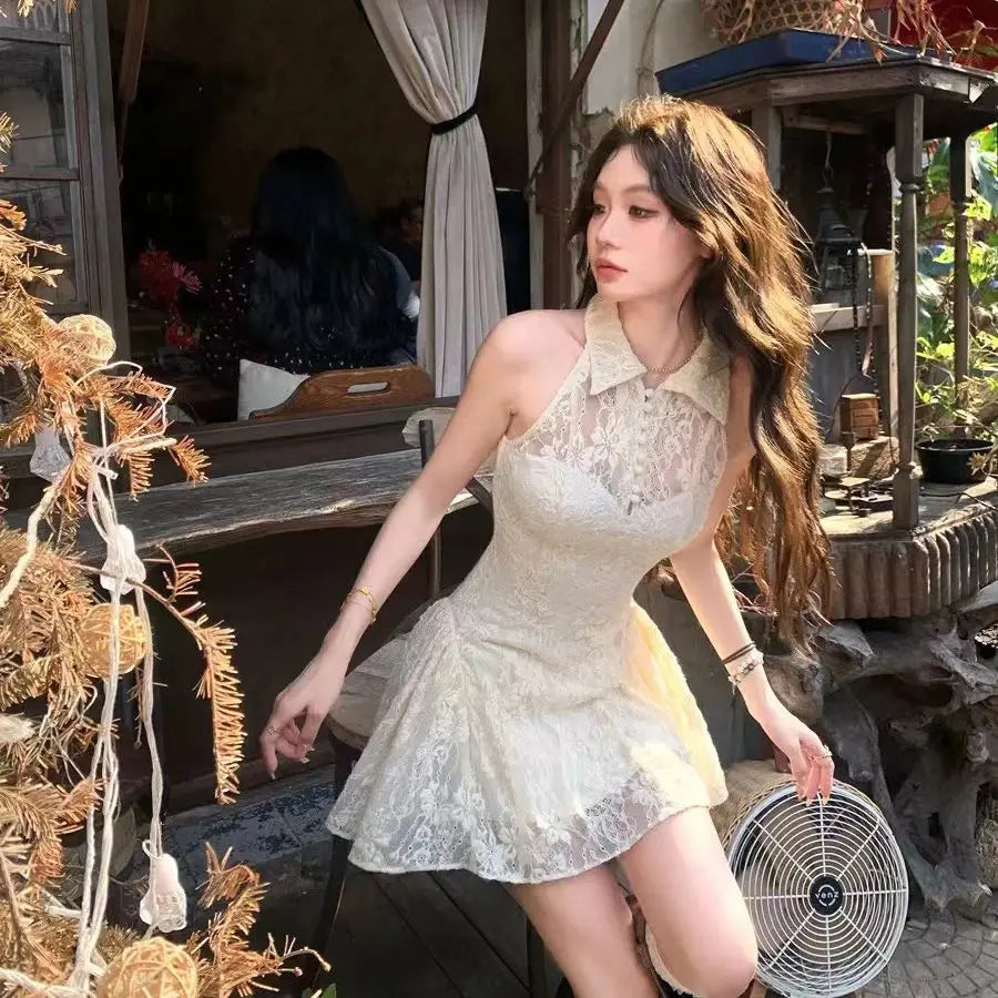 Stand-up Collar Slim-fitting Cheongsam Dress, New Lace Spliced Dress, Waist-cinching Spring-summer Retro Style Dress